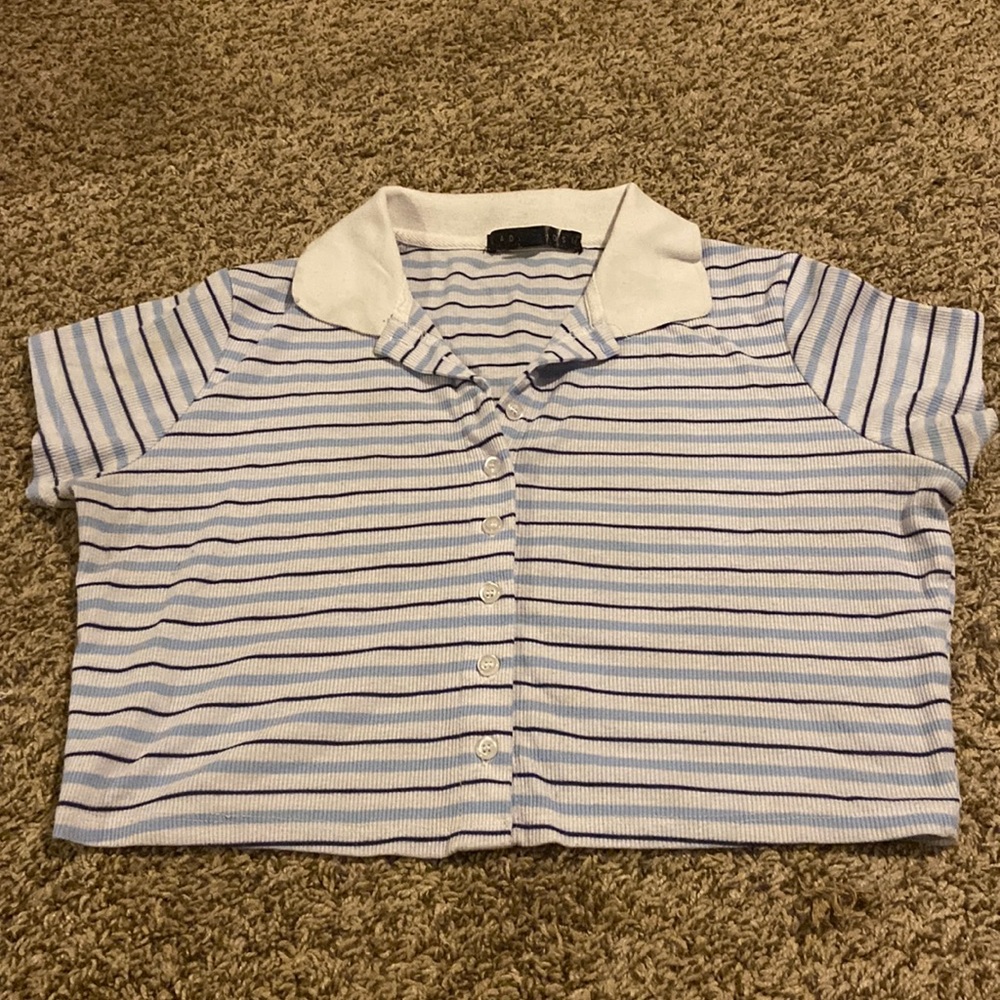 collared button down striped crop top